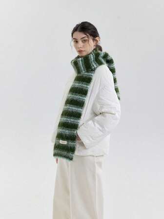 1pc Women Dual-Color Plaid Striped Scarf, Street Style Vibe, Versatile Neck Wrap/Shawl For Outings, Commuting, Autumn/Winter For Dress