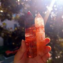 1pc Fire Quartz Tower Crystal Wand - Unique Decorative Piece, Single Point Crystal Pillar For Home Decor, Perfect Gift For Holiday