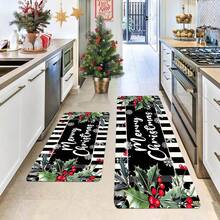 1/2/3pcs Farmhouse Christmas Kitchen Rugs - Soft, Stain-Resistant, Waterproof, Non-Slip, Absorbent, Memory Foam, Machine Washable, Anti-Fatigue, Suitable For Living Room, Bedroom, Hallway, Bathroom, Sink, Laundry Room Decor, Featuring Joyful Striped Pattern - Multicolor - View 6