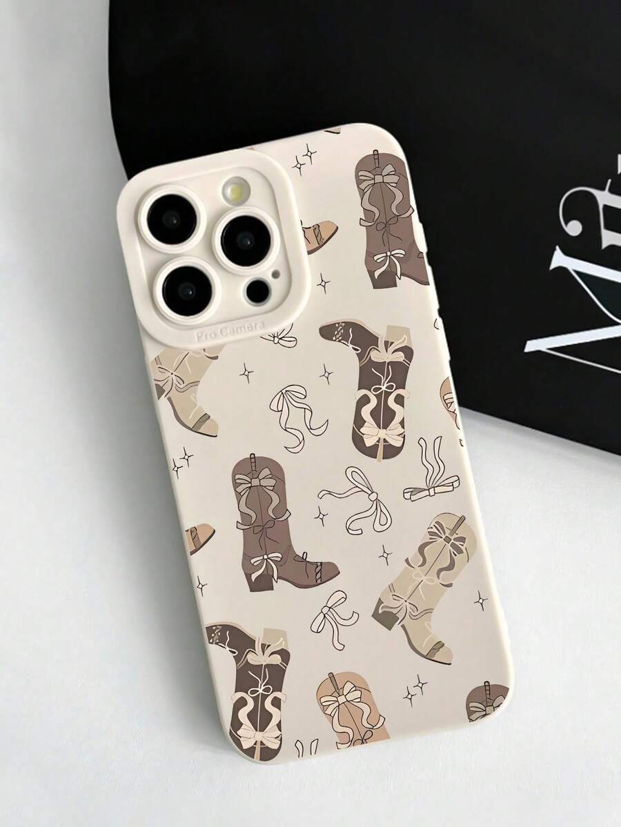 1pc Western Cowboy Bow Pattern White Pupil Phone Case Compatible With Apple Phones Waterproof Shockproof Anti-Fall Scratch Resistant - Multicolor - View 1