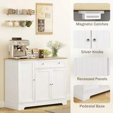 HOMCOM Modern Sideboard Buffet Cabinet With Storage, Coffee Bar Cabinet With Natural Wood Effect Top, Drawer, Adjustable Shelves, Small Kitchen Pantry With Door Shelves, White - White - View 7