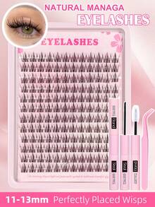 Set Bulu Mata Alami D Curl 144pcs, Termasuk Bulu Mata Tunggal 11-13mm dengan Lem Bulu Mata dan Pinset, DIY di Rumah - Hitam - View 12