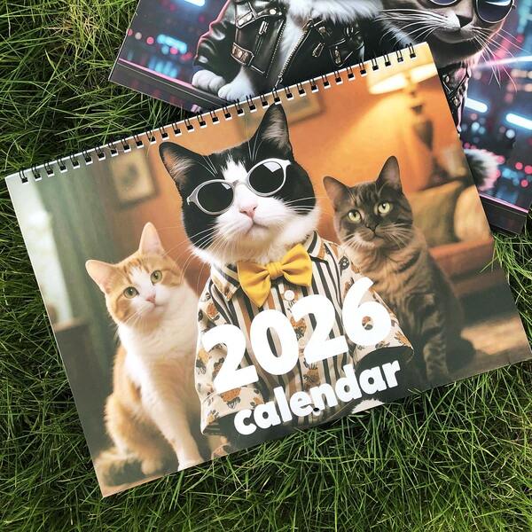 Calendario 2026 de Gatos - Gatos y Café, Calendario de pared de 12 meses de 8.5" con planificador, memo divertido de gatos, planificador familiar en papel grueso
