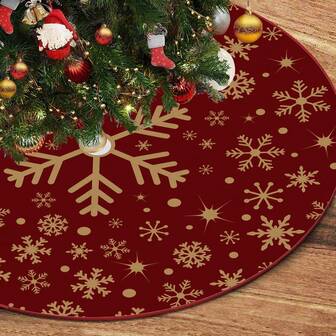 1pc Red Snowflake Christmas Tree Skirt, Polyester Fiber Holiday Tree Mat, Suitable For Holiday And Theme Party Decoration, Great For Home, Office And Room Holiday Decor, Traditional Christmas Tree Mat, Scene Decor, Holiday Atmosphere Decor, Home Office Decor, Christmas Gift, Theme Party Decor, Christmas Decoration Kitchen Rug