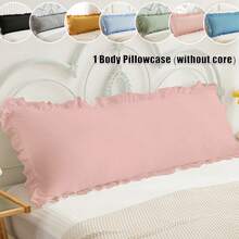 1pc Solid Color Ruffle Edge Body Pillow Cover (Pillow Insert Not Included), 20in*54in Headboard Pillow Protector Sleeve, Skin-Friendly Warm Breathable Pocket Pillow Case, Suitable For All Seasons, Machine Washable, Home/Bedroom Use - Pink - View 2