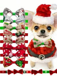 5 pezzi Collare natalizio per animali domestici, papillon per cani, motivo di Babbo Natale carino, campanellino, papillon a motivo di renna per gatti, collare per cani, accessori costume natalizio per animali domestici