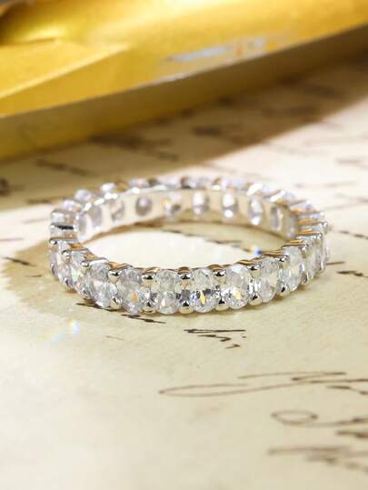 1 anel de pavê vintage de luxo em prata S925, com pedra preciosa criada em laboratório