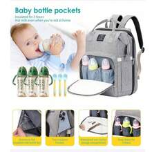 Diaper Bag Backpack, Waterproof Foldable Diaper Bag, Multifunctional Baby Diaper Bag Backpack, Diaper Changing Table Backpack, Essential Diaper Bag Backpack For Traveling With Baby - 灰色 - 查看 6