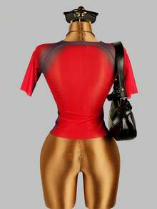 FQLWL Summer Street Fashion Slim Fit Women's Digital Print Sheer Y2K Nightclub Crop Top - Red - View 4