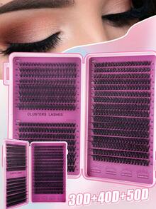 640pcs/Set Personal False Eyelashes Kit, High Density 30D+40D+50D, 8-16mm, DIY Eyelash Set, Super Dense, Natural, Super Soft, Super Lightweight, Reusable, Single Strand Faux Mink Eyelashes, Eyelash Extension Kit, Suitable For Home, Daily Life, Wedding, Date, Party, Music Festival, Christmas And Other Occasions, Individual Lashes, Cluster Lashes, Eyelashes - 彩色 - 查看 2
