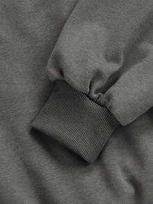Sudadera con capucha y bolsillo con cordón estampado de ojo y letra - Gris - Ver 5