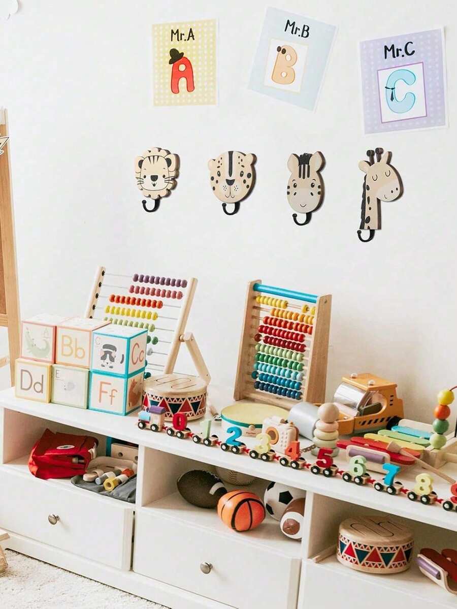 1 pieza Gancho de pared con forma de animal de madera, instalación resistente para habitación de niños, entrada, colgar ropa, bolsas - Multicolor - Ver 1