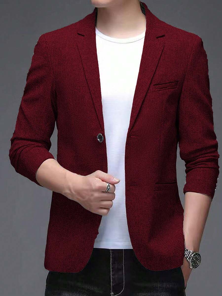 Áo khoác vest nam cổ nhọn, cài một hàng khuy, thường ngày - Đỏ - Xem 1