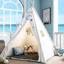 BDQ Tiny Land Teepee Tent For Kids – 100% Cotton Play Tent With Padded Mat & Star Lights, Foldable With Carry Bag, Indoor Play Tent For Girls & Boys,Gifts For Indoor And Outdoor Games Of Infants And Toddlers - 白色 - 查看 1