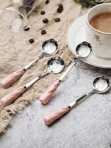 1 pieza Cuchara de café con mango de cerámica y diseño floral de acero inoxidable - Rosa - Ver 4