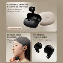 Lenovo TA210 蓝牙耳机，IPX5 防水防汗，适用于暴雨高强度锻炼，蓝牙 5.4 稳定连接，6 小时播放时间 + 快速充电 10 分钟 = 2 小时，ENC 通话降噪，蓝牙耳机，超轻 3.1g 设计，安全贴合跑步健身房，黑色，米色 - 黑色 - 查看 8