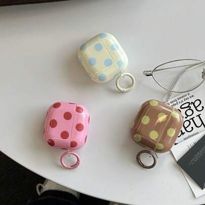 Retro Tri-Color Polka Dot Earphone Case + Hanging Ring Compatible With Apple Pro2/Pro/4/3/2, Fashionable Women Earphone Case, Minimalist Earphone Case, Apple Earphone Case, Apple Earphone Cover, Autumn/Winter