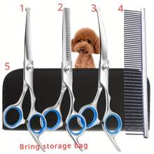 Professional Pet Grooming Scissors Set - Includes 1 Pair Of 6.5inch Thinning Shears, 1 Pair Of 6.5inch Curved Shears, 1 Pair Of 6.5inch Straight Shears, 1 Comb, 1 Cleaning Cloth, And 1 Black Storage Box - 藍色 - 查看 10