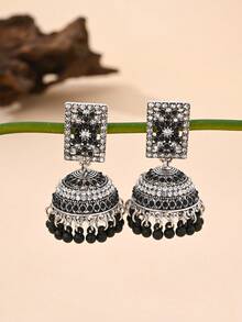 1pair Fashionable Faux Pearl Flower Decorated Hanging Earrings With Colorful Rhinestone Inlay,Charm Tassel, Traditional Pakistan & India Jhumka Earrings Suitable For Women's Daily Wear,Festival,Wedding,Party Gifts ﻿