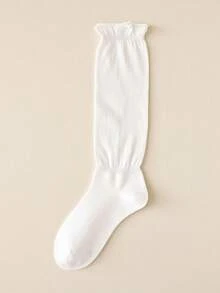 1 paire de chaussettes mi-mollet en coton rouge vin pour femmes, chaussettes mi-mollet décontractées style japonais rétro à revers mode, convenant pour le printemps, l'été et l'automne - Rouge foncé - Voir 11