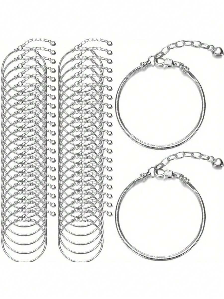 1/5/10pcs Gold/Silver Snake Bone Chain Bracelet With Heart-Shaped Lobster Clasp, Suitable For DIY Bracelet Making, Ideal Gift Choice - Bracelet - View 1