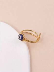 Evil Eye Decor Cuff Ring - 黃金 - 查看 3