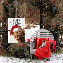 Christmas Garden Flag - Double-Sided Linen Outdoor Flag With Baby Highland Cow & Cardinal - 12x18 Inch Winter Farmhouse Yard Decoration - , Weather-Resistant (1pc, No Stand Included)