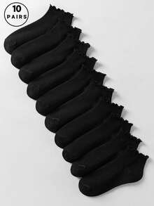 1 Pair/10 Pairs Black Lace Socks, Cute And Sweet, Suitable For Pairing With Leather Shoes, Sneakers, Floral Dresses, Ideal For Women's Daily And Sports Wear In Spring/Summer. Soft, Skin-Friendly, Breathable, Moisture-Wicking, Anti-Odor Ladies Lace Ankle Socks - Black - View 7