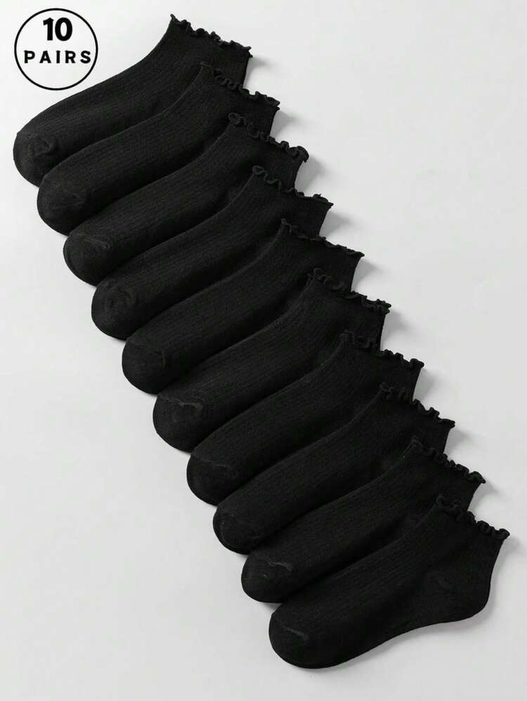 1 Pair/10 Pairs Black Lace Socks, Cute And Sweet, Suitable For Pairing With Leather Shoes, Sneakers, Floral Dresses, Ideal For Women's Daily And Sports Wear In Spring/Summer. Soft, Skin-Friendly, Breathable, Moisture-Wicking, Anti-Odor Ladies Lace Ankle Socks - Black - View 7