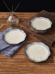 6/4pcs Vintage Ruffled Ceramic Plates, 5.9-Inch, High-Quality Striped Japanese Style Condiment Dishes, Dessert Plates, Food Plates, Snack Plates, Small Sushi Plates, Soy Sauce Vinegar Dishes, Dipping Sauce Plates, Hot Pot Dipping Plates, Small Side Dish Bowls, Sushi Restaurant Dipping Sauce Plates, Oven Ancrowave Safe
