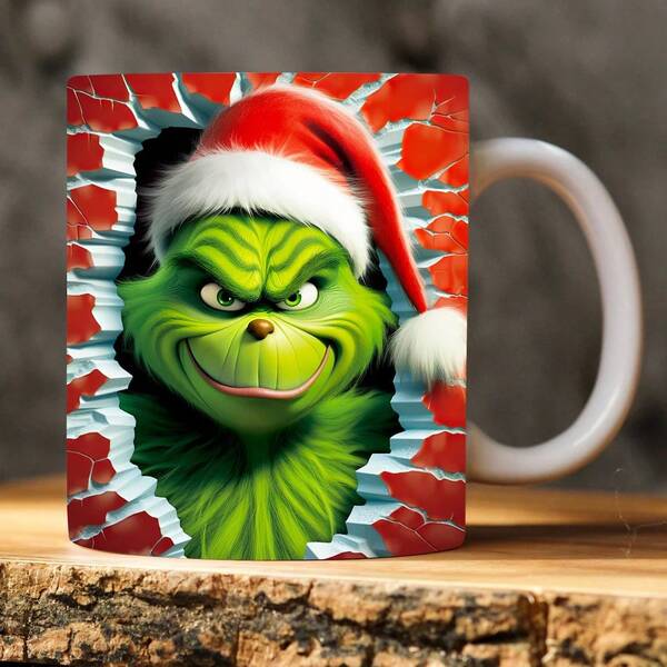 Tazza in ceramica con personaggio cartoni animati 3D del Grinch, verde e peloso, adatta per uso domestico quotidiano, tazza per ufficio, bottiglia d'acqua per esterni, tazza da caffè, tazza da tè, tazza per bevande, decorazione per matrimoni, decorazione per la casa, bomboniere per feste di Natale e Ognissanti