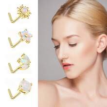 5入組316L不鏽鋼空心心形鼻釘套裝，適合女性及少女使用，低過敏性鼻針螺紋式身體穿刺珠寶，適合日常和派對佩戴