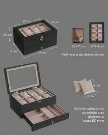 Caja de Relojes con 8 Ranuras, Estuche de Relojes de Madera de 2 Niveles con Tapa de Cristal, Almohadillas, Forro de Terciopelo, Regalo de Seres Queridos, Negro Ébano, Regalo de Navidad - Caqui - Ver 6