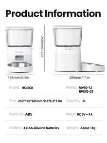 ROJECO 自动猫粮分配器，2 升自动猫喂食器，定时喂食器程序 1-6 餐控制，带不锈钢碗和双电源的自动猫喂食器，适用于狗和猫的自动喂食器，不含适配器，按钮版本 WIFI 版本黑色