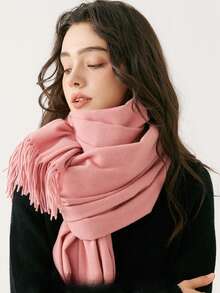 1条女士纯色加厚仿羊绒流苏围巾，简约优雅时尚情侣秋冬柔软披肩两用保暖围巾，适合日常出行、婚礼、伴娘、礼服礼物