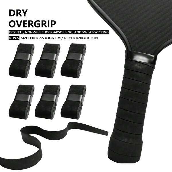 6pcs Black Pickleball Racket Grip Tape - Breathable Non-Slip, Sweat-Absorbent Shock-Absorbing PU Grip Tape, Suitable For Pickleball, Tennis And Badminton Rackets, Dry Grip