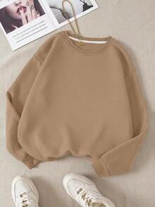 LCWomen's Drop Shoulder Long Sleeve Sweatshirt,Long Sleeve Tops Graduation,Back To School Outfits,Graduation,Teacher Outfits Women,Back To School Pullover Fall OutfitCasual Daily Wear - 卡其色 2 - 查看 1