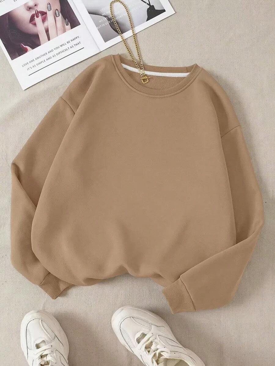 LCWomen's Drop Shoulder Long Sleeve Sweatshirt,Long Sleeve Tops Graduation,Back To School Outfits,Graduation,Teacher Outfits Women,Back To School Pullover Fall OutfitCasual Daily Wear - 卡其色 2 - 查看 1