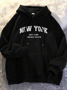 Felpa oversize con lettere di New Yorker e tasca - Pullover invernale morbido e caldo, maglione casual per autunno/inverno, lavabile in lavatrice, stile urbano (NYC) WWBA - nero - Visualizzare 1