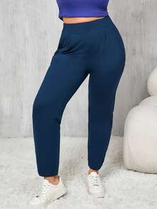 1 Stück Damen Große Größen Lässig Bleistift Hose mit elastischem Bund und seitlichen Taschen, geeignet für Innenaktivitäten, Yoga, hautfreundlich, vielseitig