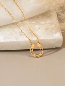 1Pc Personalized Name Necklace, Stainless Steel Jewelry,Custom Horseshoe Necklace, Engraved With Your Name Or Horse Name, Lucky Horseshoe Pendant Necklace For Girl Christmas Gifts