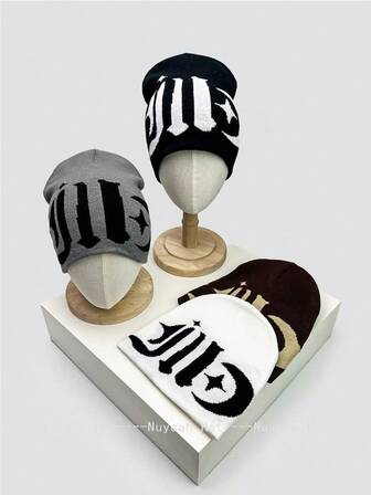 1 Stück Damen Mode Y2K Jacquard Strick Beanie Mütze, warm und geeignet für Herbst/Winter Lässig Outfits