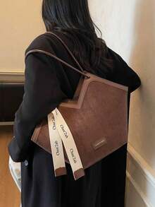 Love Design Tote Bag, Large-Capacity Shoulder Bag, Faux Leather Simple Bag For Work - Coffee - View 4