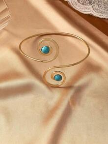 1pc Butterfly Pendant Open Cuff Bracelet, European & American Style Elegant Vacation Outfit Accessory For Women - 金色 - 查看 3