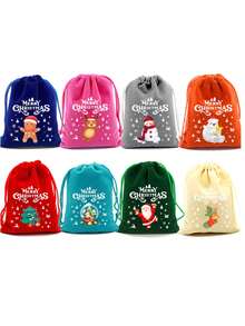 10 件/套大型圣诞装饰礼品袋，12 个圣诞主题图案礼品袋，天鹅绒抽绳礼品袋，适合圣诞节和万圣节（随机图案）