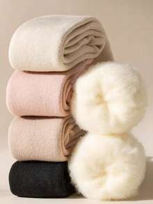 1 Pair Faux Cashmere Over-The-Knee Socks For Women, Thick Fleece Lined Warm Tall Socks, Autumn/Winter