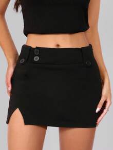 Casual Party & Commuting, Women Low Waist Split Hem Skirt