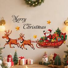 Adesivo de parede com Papai Noel e rena (1 unidade), decoração de parede com frases de Feliz Natal, adesivo autoadesivo em PVC, para porta, janela ou decoração de Natal em casa. Ideal para festas natalinas e para decorar o quarto.