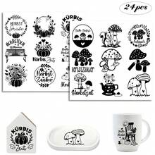 18PCS Autumn Theme - Autumn Proverbs, Pumpkin, Mushroom Pattern DTF Transfer Paper, Scratch-Resistant, Self-Adhesive DIY CraftS Stickers, Suitable For Laptops, Water Bottles, Etc. Easy To Apply - Multicolor - View 3