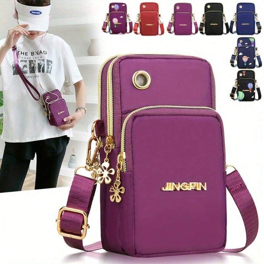 Women's Multi-Layer Sports Arm Bag - Nylon Crossbody Phone Bag With Zipper Closure, Stylish Shoulder Strap - màu đen - Xem 1